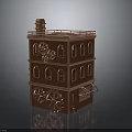 Industrial Style Building Brown Brick Multi Story Structure With Gear Decorations Chimney And Blue Awning
