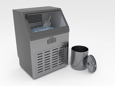 Stainless Steel Countertop Kitchen Ice Maker Making Fresh Ice With Scoop And Bucket 3d model