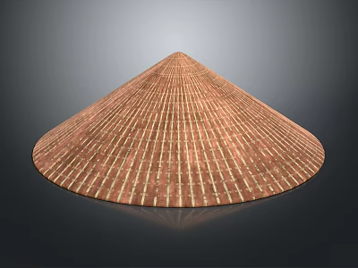 Traditional Bamboo Woven Conical Hat Daily Life Item With Brown Striped Texture 3d model