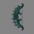 Mythical Green Brown Bow Weapon With Claw Like Spikes And Glowing Blue Elements 3d model