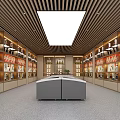 Spacious Retail Showroom Interior With Shelves Displayed Products Central Counter And Ceiling Lights