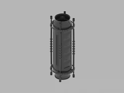 Black Industrial Cylindrical Structure With Spiral Patterns And Support Brackets 3d model