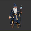Man As Wizard Wearing Blue Robe White Beard Pointed Hat And Staff With Crystal Ball