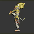 Muscular Gray Monkey Character Holding Golden Hammer With Golden Shoulder Armor And Patterned Belt