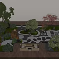 Japanese Style Courtyard Garden Design With Wooden Bridge Stone Paths And Red Maple Trees
