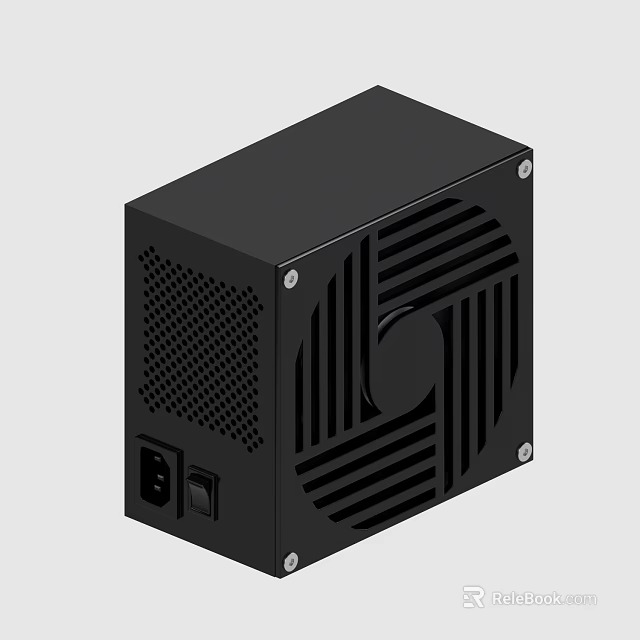Black Computer Power Supply With Cooling Fan Grille Power Connector And On Off Switch 3d model 