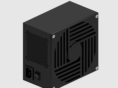 Black Computer Power Supply With Cooling Fan Grille Power Connector And On Off Switch 3d model