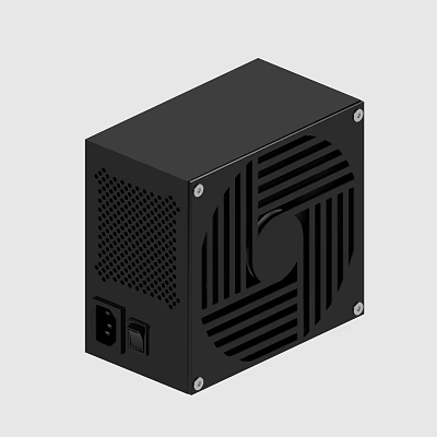 Black Computer Power Supply With Cooling Fan Grille Power Connector And On Off Switch 3d model