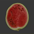 Fresh Ripe Watermelon Half Cut With Red Flesh Black Seeds And Green Rind