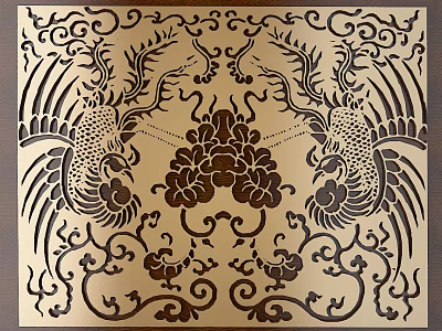 Ornate Traditional Carved Design with Phoenixes Central Flower and Scroll Patterns 3d model