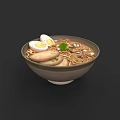 Warm Noodle Soup Bowl With Boiled Egg Fresh Mushrooms And Cilantro