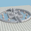Circular Garden Ornament With Central Statue Water Feature Decorative Pillars And Small Bridge