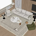 Modern White Sofa Coffee Table Set With Marble Top And Area Rug