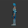 Game Movie Character With Blue Hair And Colorful Decorative Outfit Design