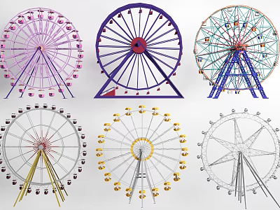 Colorful Ferris Wheels Amusement Rides With Various Designs And Different Styles 3d model