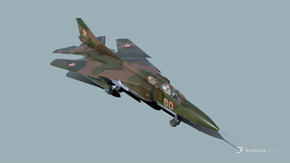 Military Jet With Camouflage Paint Red Star Markings And 60 Number 3d model 