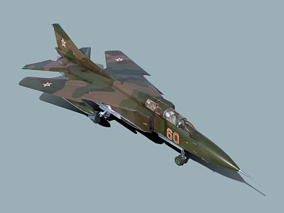 Military Jet With Camouflage Paint Red Star Markings And 60 Number 3d model