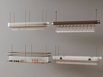 Stylish Hanging Wine Racks With Various Designs For Wine Bottles And Wine Glasses Storage 3d model