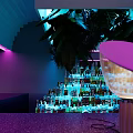 Modern Hotel Lobby With Stylish Purple Neon Lights And Sleek Integrated Bar Lounge Design