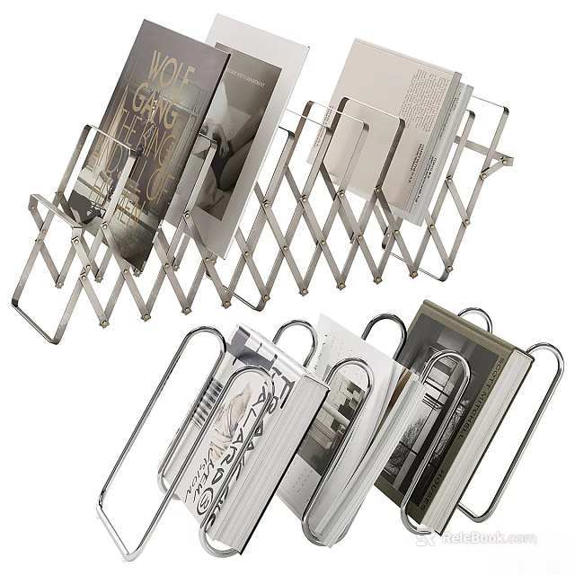 Modern Foldable Metal Bookshelf With Diamond Shaped Structure For Organizing Books In Minimalist Style 3d model 