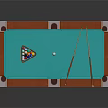 Billiard Table Featuring Orange Frame Blue Playing Surface Wooden Legs Billiard Balls And Cue Sticks