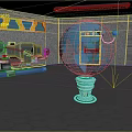 Futuristic Sci Fi Chamber With Blue Holographic Globe On Pedestal Hexagonal Tiles And Tech Equipment