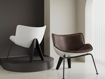 Modern White and Brown Leisure Chairs with Black Metal Legs in Minimalist Interior 3d model