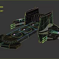 Modern Futuristic Sci Fi Structure Featuring Blue Glowing Lines And Black Panels