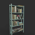 Light Green Multi Tiered Bookshelf Filled With Various Books And Decor