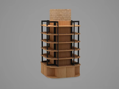 Modern Wooden Storage Shelving Unit with Black Frame and Multiple Shelves for Home Organization 3d model