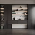 Modern Dark Gray Full Wall Built In Bookcase With Embedded LED Light And Practical Storage