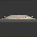 Circular Sports Stadium Model With Red Seats Green Pitch And White Roof