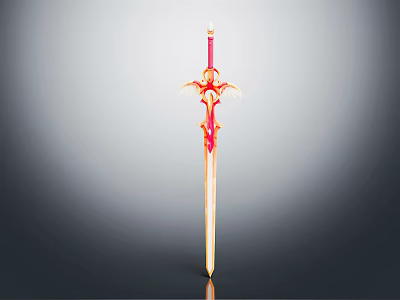 Fantasy Ornate Red And Gold Glowing Sword With Intricate Decorative Patterns 3d model