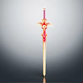 Fantasy Ornate Red And Gold Glowing Sword With Intricate Decorative Patterns