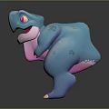 Cute Blue Dinosaur Game Character With Big Eyes And Pink Belly In Cartoon Style