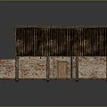 Traditional Small House Model With Rustic Corrugated Roof Brick Stone Walls And Wooden Door