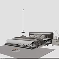 Modern Double Bed With Brown Leather Headboard Soft Bedding And Wooden Nightstand Striped Rug