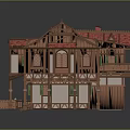 Cartoon Style Wooden House With Red Roof Tiles Multiple Windows Porch And Fence Structure