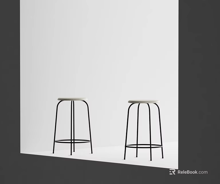 Modern Sleek Bar Stools With Black Metal Frames And Light Colored Seats 3d model 