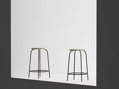 Modern Sleek Bar Stools With Black Metal Frames And Light Colored Seats 3d model