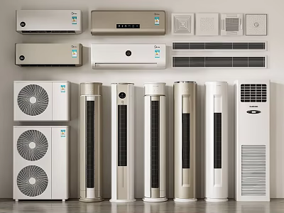 Modern Air Conditioners And Fans Collection With Wall Mounted Floor Standing Tower Units 3d model