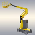 Yellow Mobile Aerial Work Vehicle With Extendable Boom Work Platform And Movable Wheels 3d model