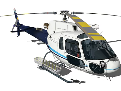 White And Blue Sleek Helicopter Exterior Design With Rotors Landing Gear And Windows 3d model