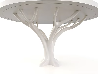White Tree Trunk Shaped Pillar Supporting Modern Round Tabletop Design 3d model