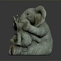 Decorative Elephant Family Sculpture With Adult And Baby Elephants Gray Orange Feet