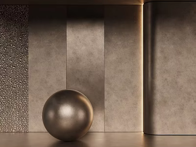 Modern Metallic Wall Paneling With Textured Surfaces And Decorative Sphere 3d model