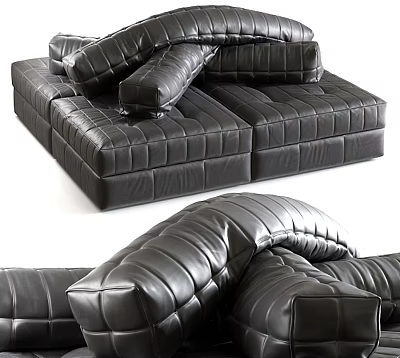 Modern Black Leather Modular Sectional Sofa With Stitched Design And Comfortable Seats 3d model
