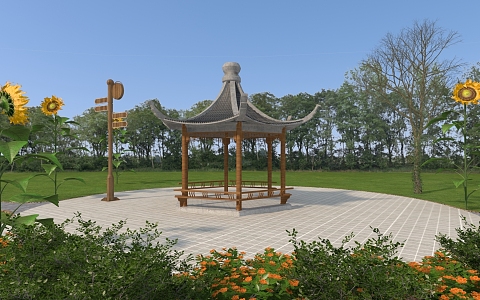 Garden pavilion, rest pavilion, pavilion, Chinese pavilion, retro pavilion, national style pavilion, rest stool, park signboard 3d model