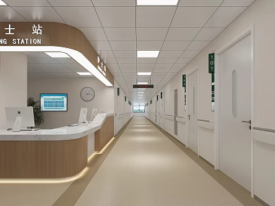 Hospital Outpatient Clinic With Modern Corridor And Nurse Station Layout 3d model