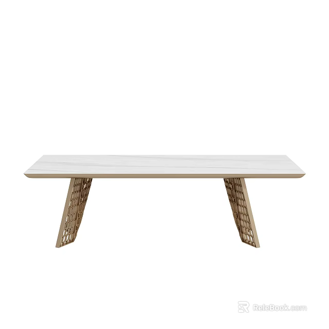 Modern Minimalist Coffee Table With White Tabletop And Geometric Wooden Carved Legs 3d model 